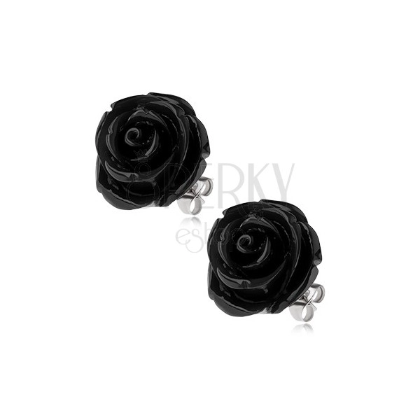 Cercei din oţel, culoare neagră, trandafir, închidere cu şurub, 14 mm