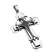 Pandantiv din oțel chirurgical - cruce mare, combinație de negru și argintiu