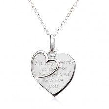 Colier ajustabil - lanţ, inimă cu inscripţie, contur de inimă, argint 925