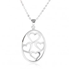 Colier cu pandantiv oval,  contururi inimă asimetrică, argint 925