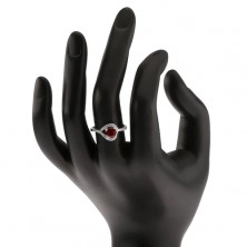 Inel cu inimă asimetrică din zirconiu, piatră roşie, argint 925