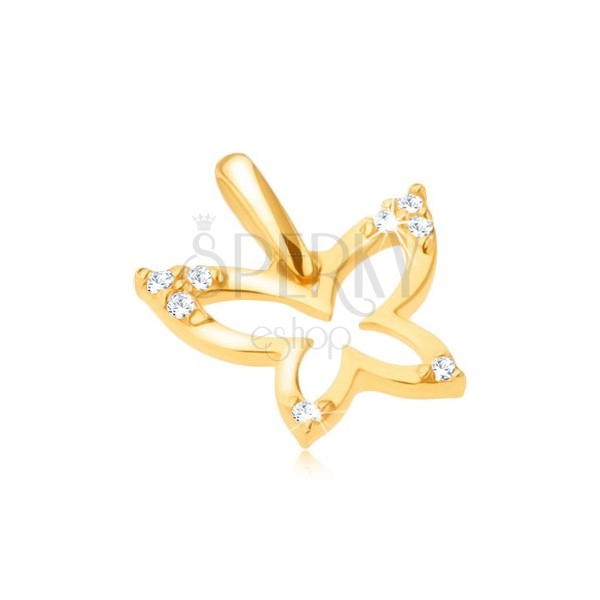 Pandantiv din aur 375 - contur strălucitor de fluture, vârfuri de aripă cu zirconiu