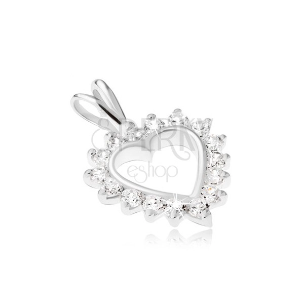 Pandantiv din argint 925 - contur de inimă cu zirconiu transparent