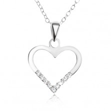 Colier ajustabil - lanț, contur inimă, zirconii transparente, argint 925