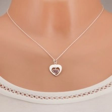 Colier - lanț, contur inimă, model inimă, zirconii roz, argint 925