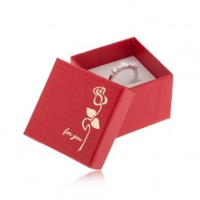 Cutiuță roșie, lucioas de cadou pentru inel, floare de culoare aurie, for you (pentru tine),