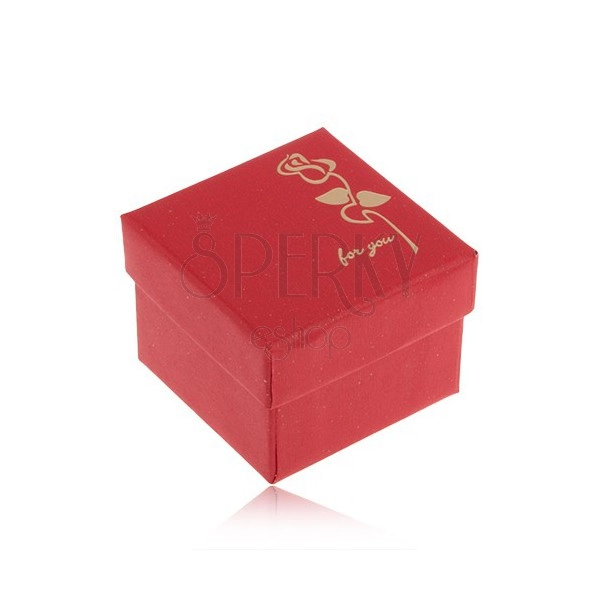 Cutiuță roșie, lucioas de cadou pentru inel, floare de culoare aurie, for you (pentru tine),