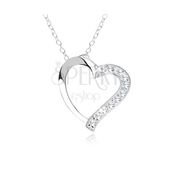 Colier ajustabil - argint 925, lanț, contur inimă, zirconii transparente