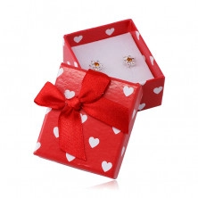 Cutie cadou roșu pentru cercei - inimi albe, arc roșu