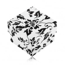 Cutie de cadou pentru inel, alb cu negru cu motiv floral