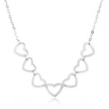Colier din oțel argintiu - lanț cu zale ovale, contururi de inimi