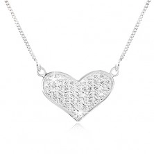 Colier ajustabil realizat din argint 925, lanț, inimă lărgită, zirconii transparente