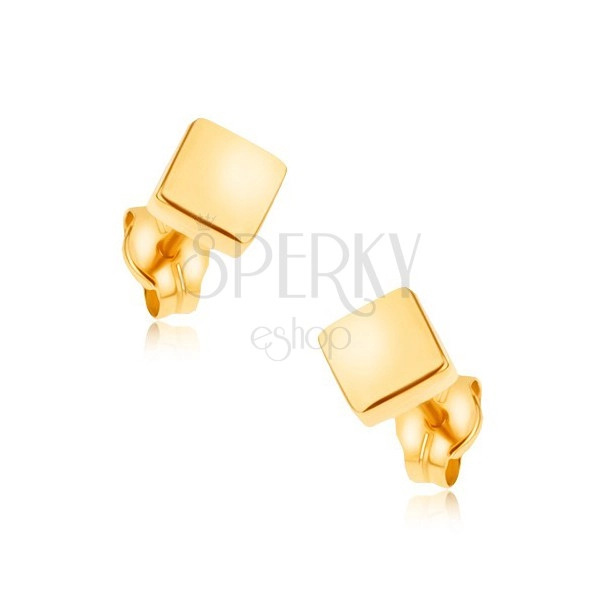 Cercei cu şurub din aur 9K - pătrate strălucitoare, suprafaţă netedă