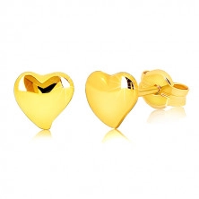 Cercei din aur galben 9K - inimă plată lucioasă asimetrică
