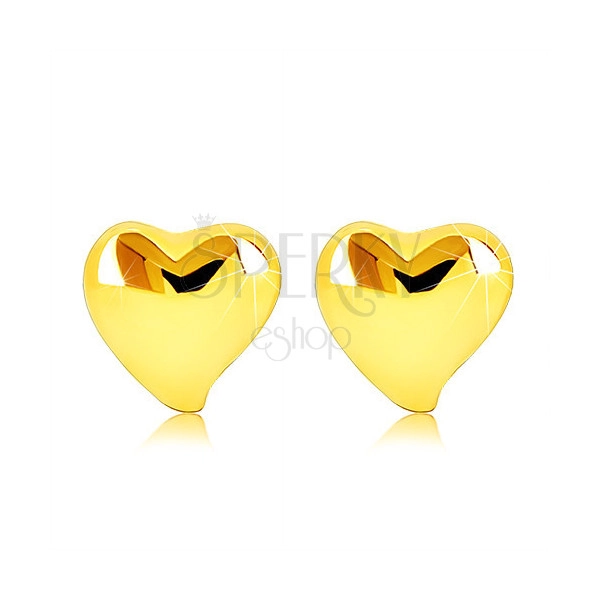 Cercei din aur galben 9K - inimă plată lucioasă asimetrică