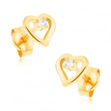 Cercei din aur 9K - contur de inimă asimetrică, zirconii