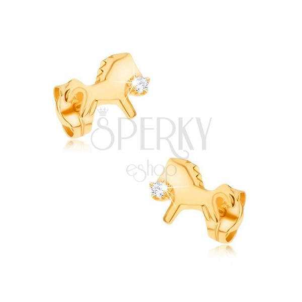 Cercei din aur 9K - cal galopând strălucitor cu zirconiu transparent