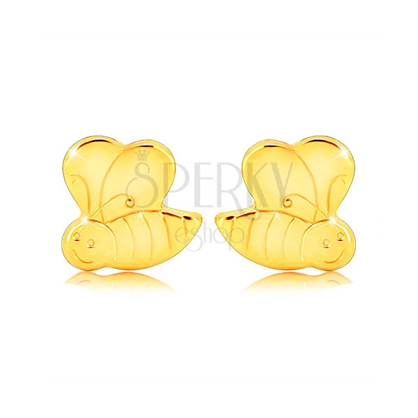 Cercei din aur galben 9K - albină strălucitoare gravată ornamental