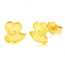 Cercei din aur galben 9K - albină strălucitoare gravată ornamental