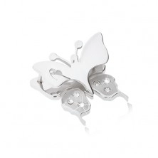 Pandantiv din oţel inoxiabil - fluture cu decupaj de inimă pe aripi, zirconii transparente