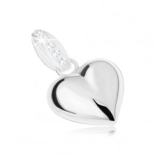 Pandantiv din argint 925, strasuri transparente, inimă lucioasă convexă