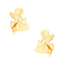 Cercei din aur 375 - înger gravat rugându-se, luciu de oglindă