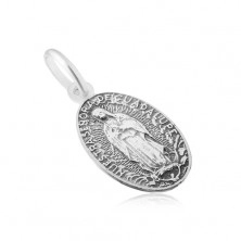 Medalion oval mat cu Fecioara Maria, realizat din argint 925