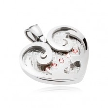 Pandantiv din oţel, inimă cu ornamente de culoare argintie, zirconii roz