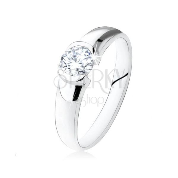 Inel de logodnă argint 925, ştras rotund, transparent, suprafaţă lucioasă