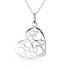 Colier din argint 925, pandantiv model inimă cu tăieturi în formă de inimi și cercuri