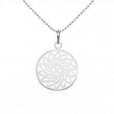 Colier din argint 925, lanț cu bile, floare sculptată în cerc