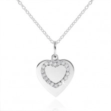 Colier din argint 925, inimă plată și contur inimă cu zirconii