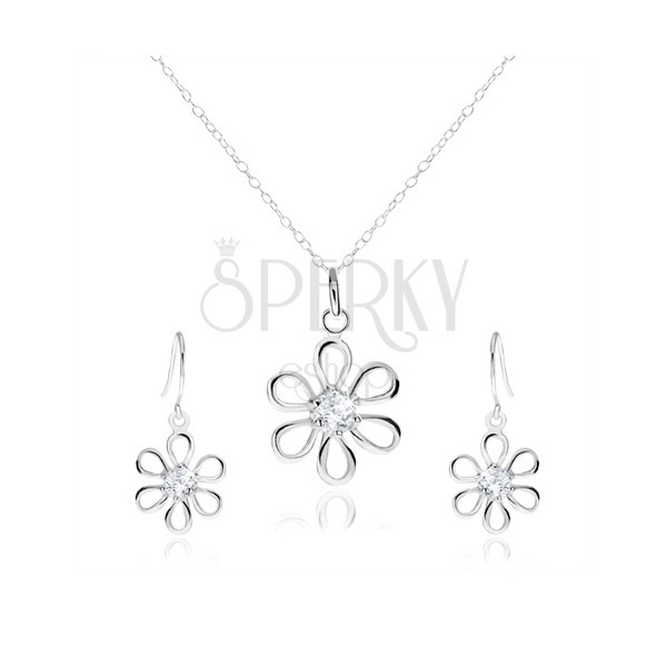 Set din argint 925 - colier şi cercei, floare cu zirconiu