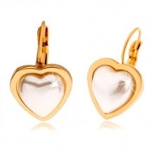 Cercei aurii din oțel, piatră albă, perlată sub formă de inimă