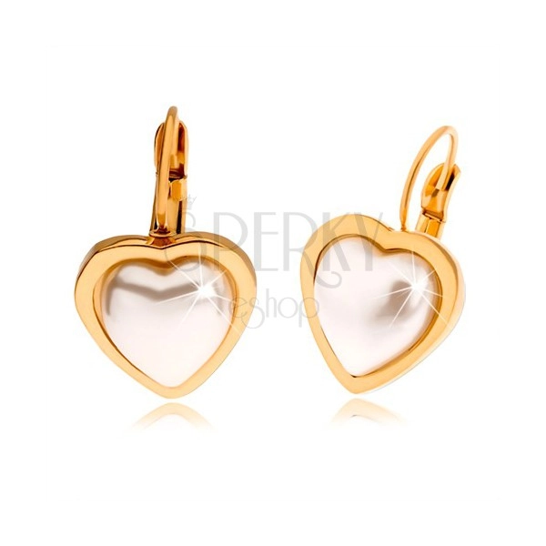 Cercei aurii din oțel, piatră albă, perlată sub formă de inimă