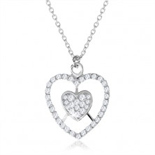 Colier din argint 925, model inimă și contur inimă cu zirconii transparente