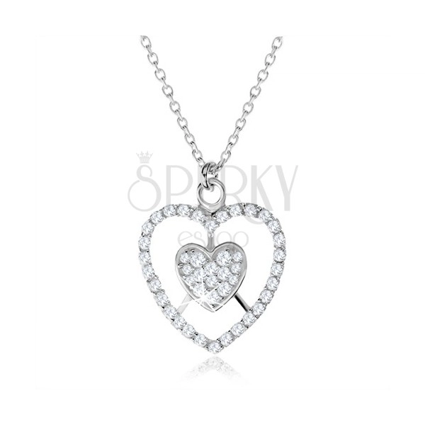 Colier din argint 925, model inimă și contur inimă cu zirconii transparente