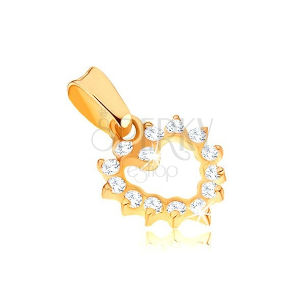 Pandantiv strălucitor din aur 375 - contur simetric de inimă din zirconiu