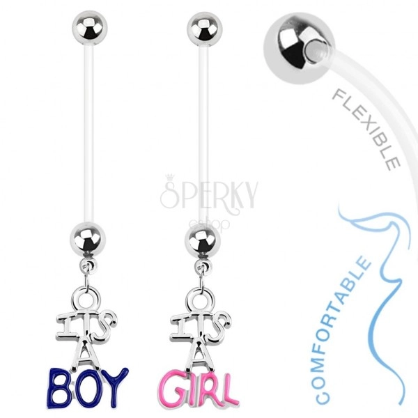 Piercing pentru buric realizat din bioflex pentru femei însărcinate, IT'S A BOY, IT'S A GIRL