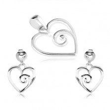 Set din argint 925, pandantiv şi cercei, contur de inimă cu o spirală