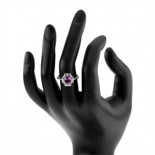 Inel de logodnă argint 925, ştras oval, violet, contur din zirconiu