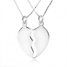 Colier din argint 925, două lanțuri, pandantiv dublu cu jumătăți de inimă