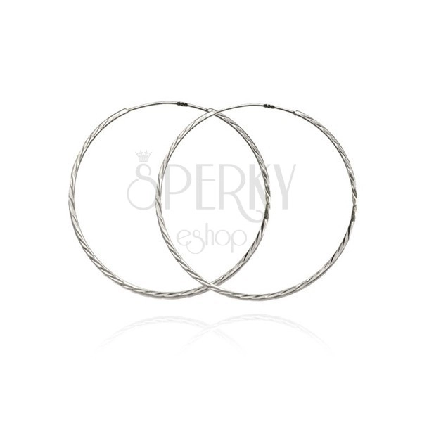 Cercei din argint 925, cercuri înguste cu crestături în diagonală, 40 mm