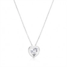 Set cu un colier şi cercei din argint 925, inimă simetrică, zirconiu transparent
