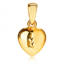 Pandantiv din aur 375, inimă convexă simetrică, o jumătate lucioasă și una mată, caneluri