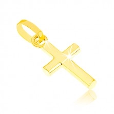 Pandantiv strălucitor din aur galben 375, cruce latină mică