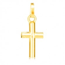 Pandantiv strălucitor din aur galben 375, cruce latină mică