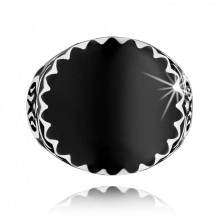 Inel argint 925, decoraţiuni negre, model în formă de zig-zag şi ornamente