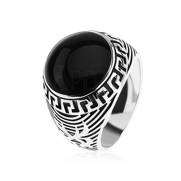 Inel argint 925, cerc negru lucios, ornament cheie grecească