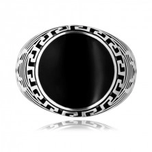 Inel argint 925, cerc negru lucios, ornament cheie grecească